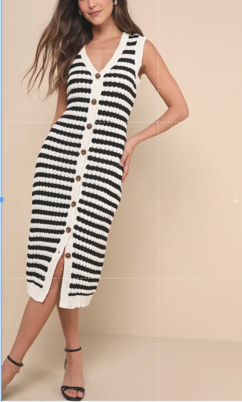 Lulus NWT Effortlessly Vibing Ivory and Black Striped Sweater Dress Chic Size M
